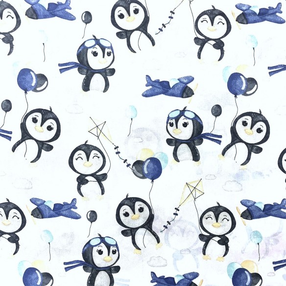 Tissu en coton - Happy Penguin, bleu