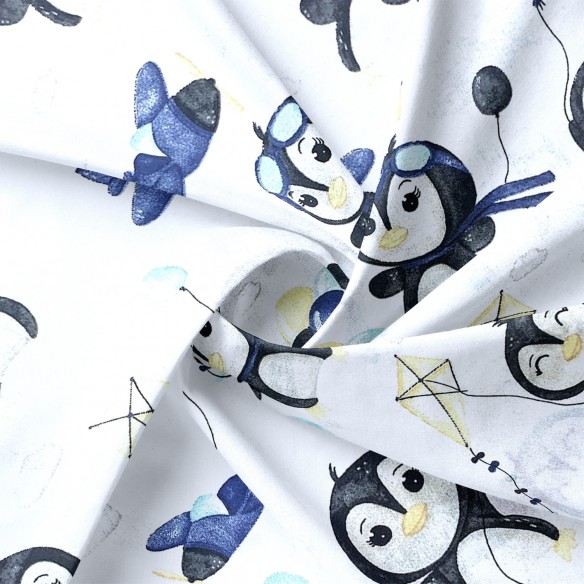 Tissu en coton - Happy Penguin, bleu