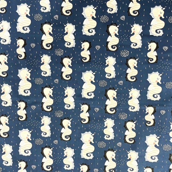 Tissu coton - Hippocampe, bleu marine