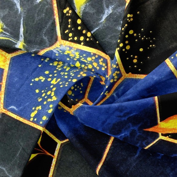 Tissu Coton 220 cm - Hexagone, Bleu et Noir