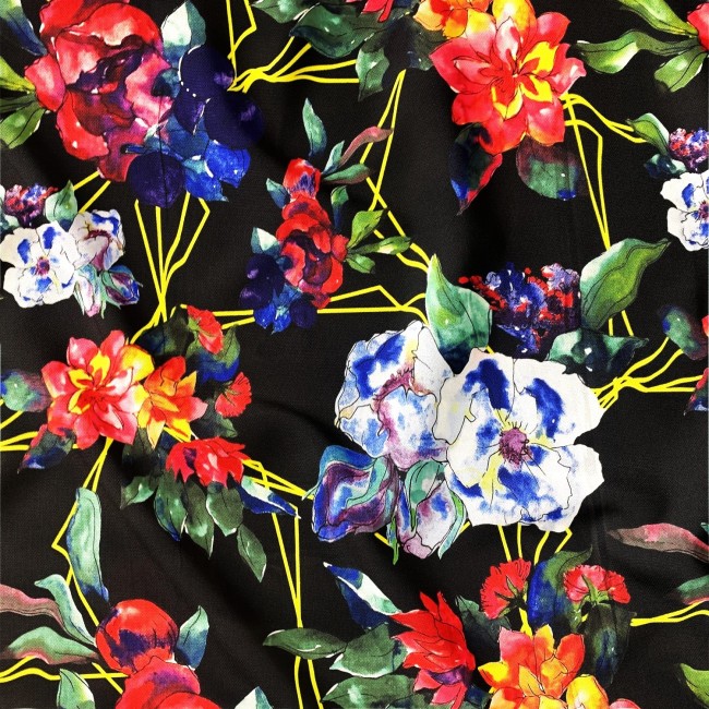 Tissu Coton 220 cm - Fleurs et Géométrie