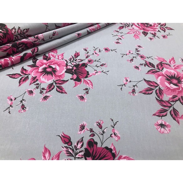 Tissu en coton - Roses grises
