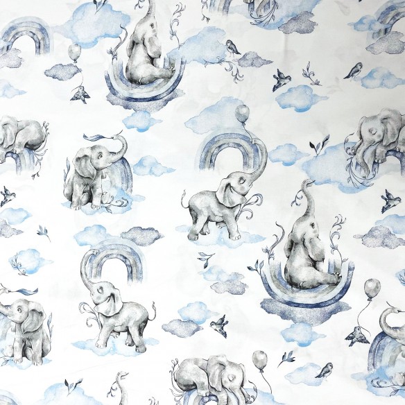 Tissu en coton - Éléphants, Bleu