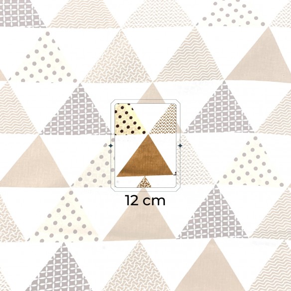 Tissu Coton - Pyramides et Triangles Marron et Beige