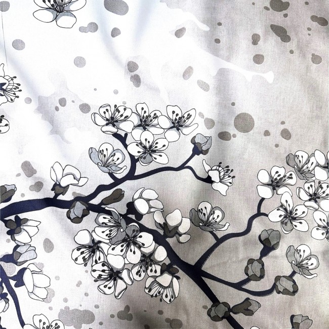 Tissu Coton - Fleur de Cerisier sur Gris