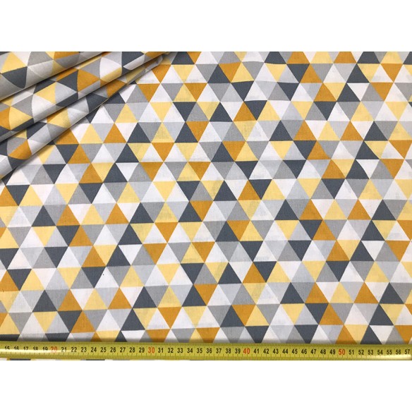 Tissu en coton - Mini triangles jaunes et gris
