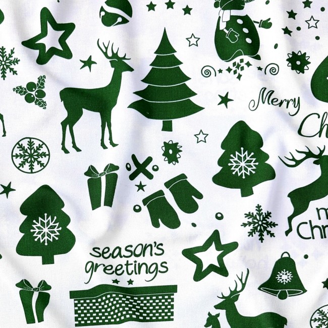 Tissu en coton - Voeux de Noël, Vert