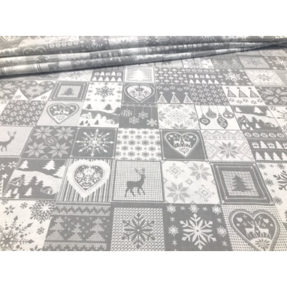 Tissu en coton - Carrelage patchwork gris festif