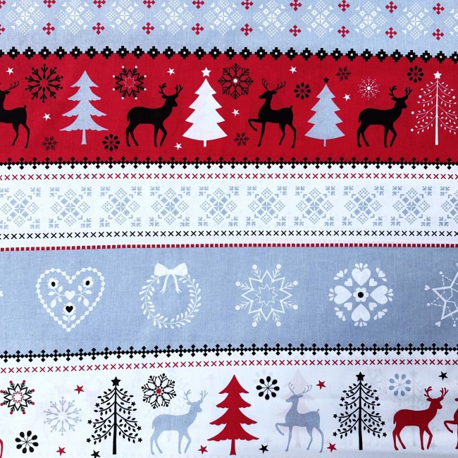 Tissu en coton - Pull de Noël renne rouge