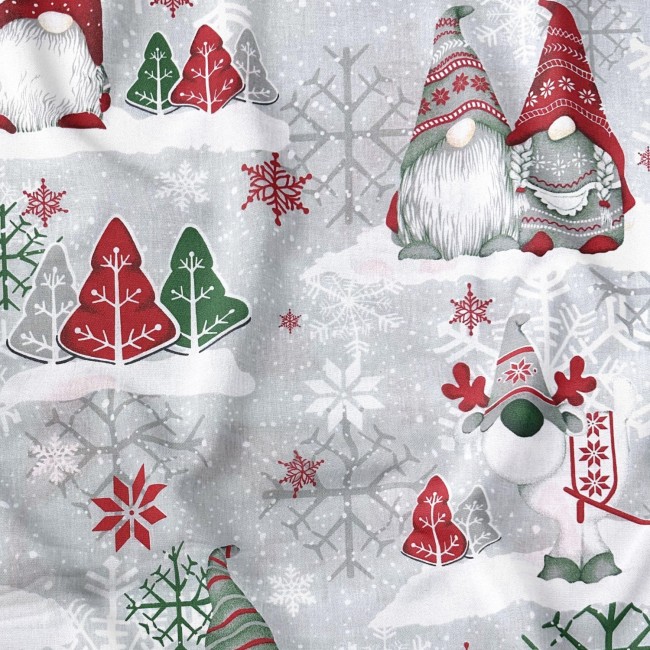 Tissu Coton - Gnomes de Noël Rouges...