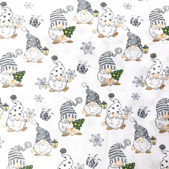 Tissu en coton - Gnomes et gadgets de Noël