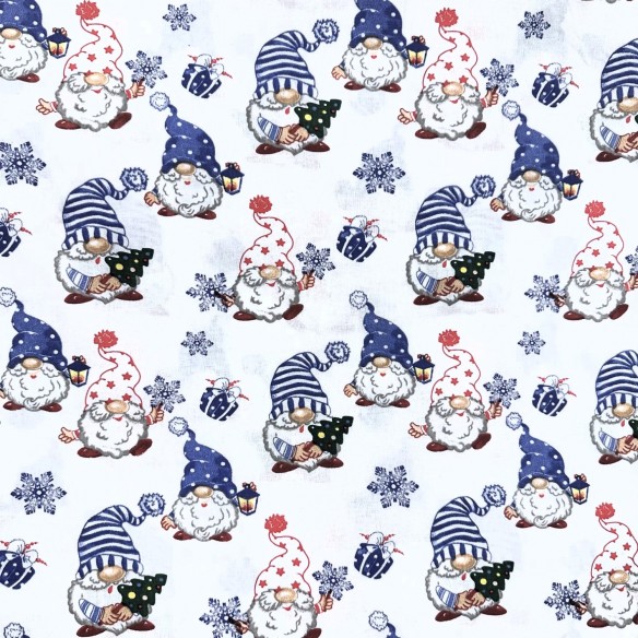 Tissu en coton - Gnomes et gadgets de Noël bleu marine