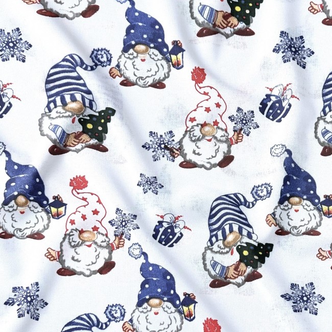 Tissu en coton - Gnomes et gadgets de Noël bleu marine