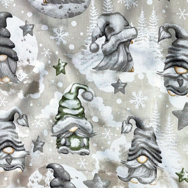 Tissu en coton - Nains de Noël verts