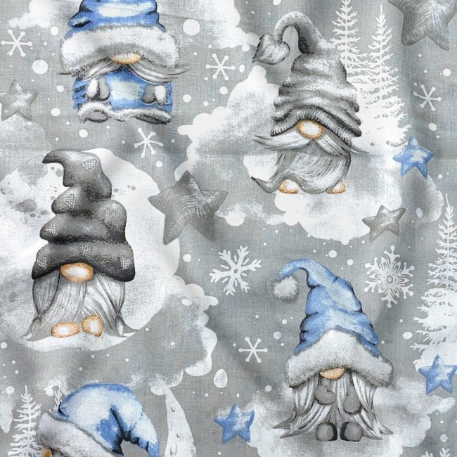 Tissu en coton - Nains de Noël bleus