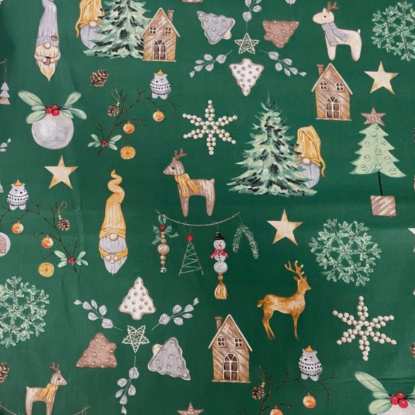 Tissu en coton - Ambiance de Noël, Vert
