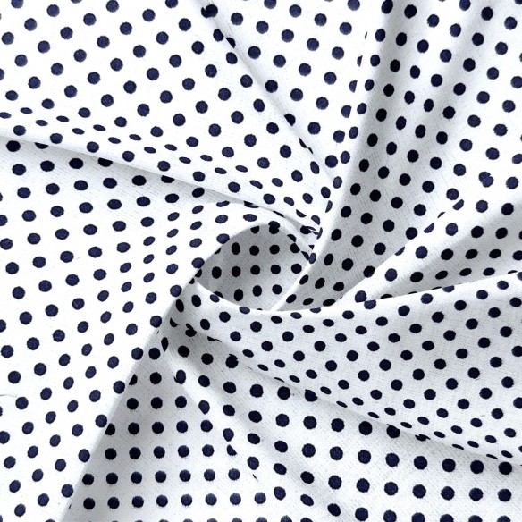 Tissu en coton - Pois bleu marine sur blanc 3 mm