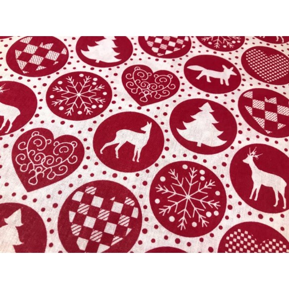 Tissu en coton - Boules rouges festives