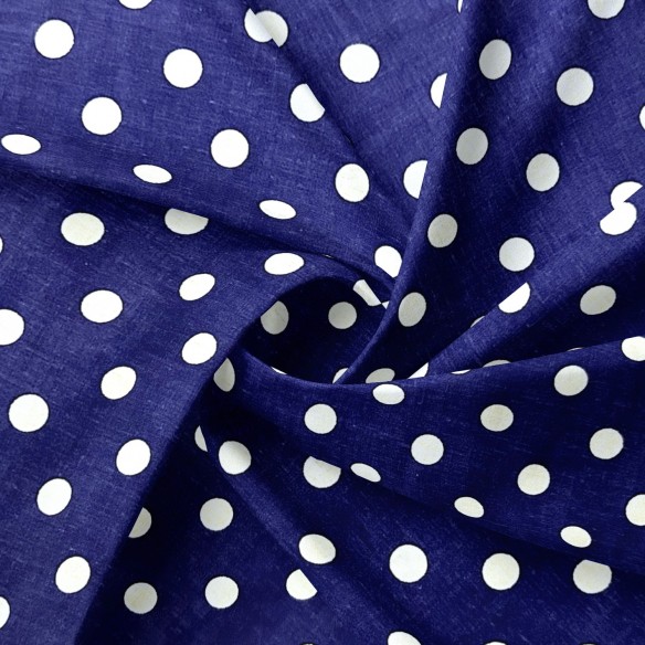 Tissu en coton - Pois blancs sur bleu marine 1 cm