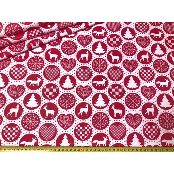 Tissu en coton - Boules rouges festives