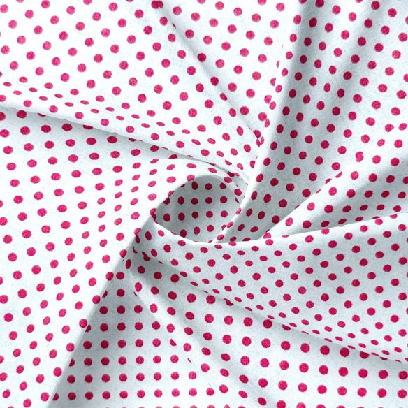Tissu en coton - Pois framboise sur blanc 3 mm