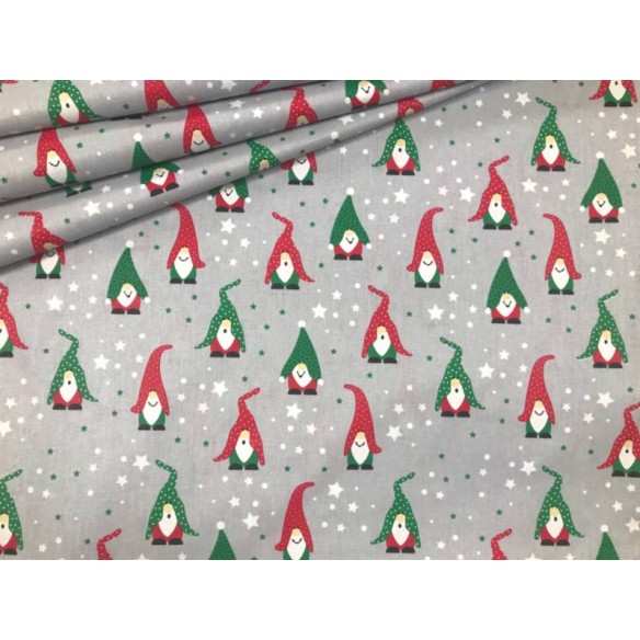 Tissu en coton - Noël gris Pères Noël