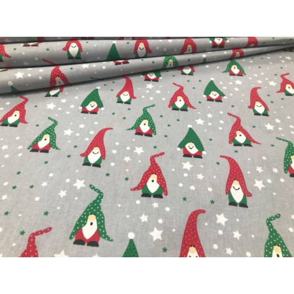Tissu en coton - Noël gris Pères Noël
