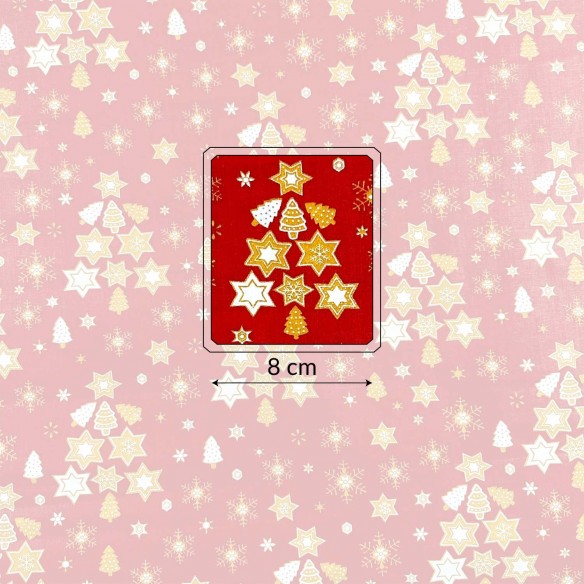 Tissu en coton - Sapins de Noël dorés rouge