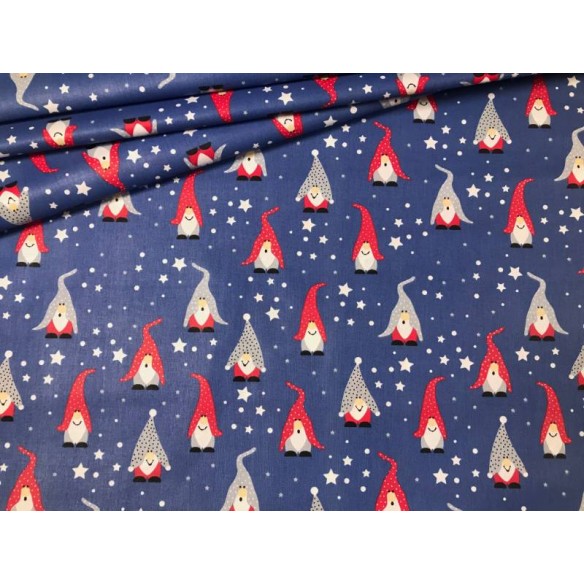 Tissu en coton - Noël bleu marine Pères Noël