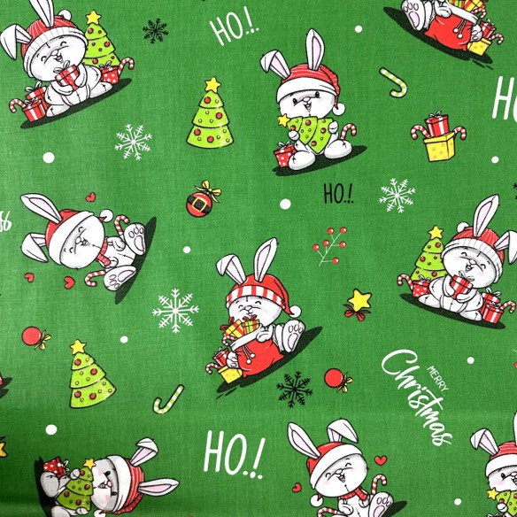 Tissu en coton - Lapins de Noël