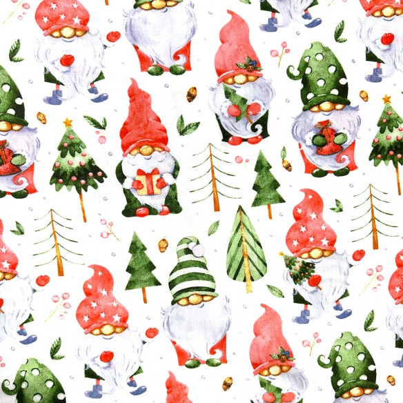 Tissu en coton - Nains et arbres de Noël