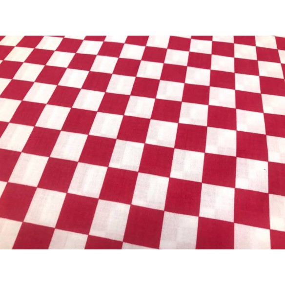 Tissu en coton - Damier blanc et rouge