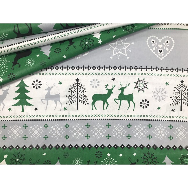 Tissu en coton - Pull renne vert de Noël
