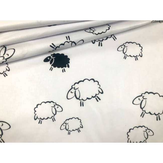 Tissu en coton - Animaux moutons noir et blanc
