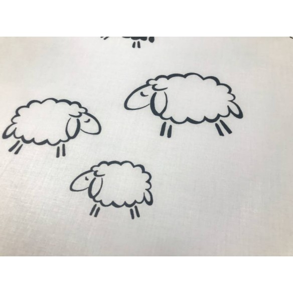 Tissu en coton - Animaux moutons noir et blanc