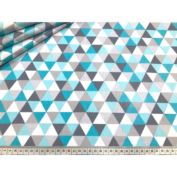 Tissu en coton - Petites pyramides de glace turquoise