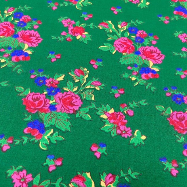 Tissu en coton - Fleurs des montagnards vertes
