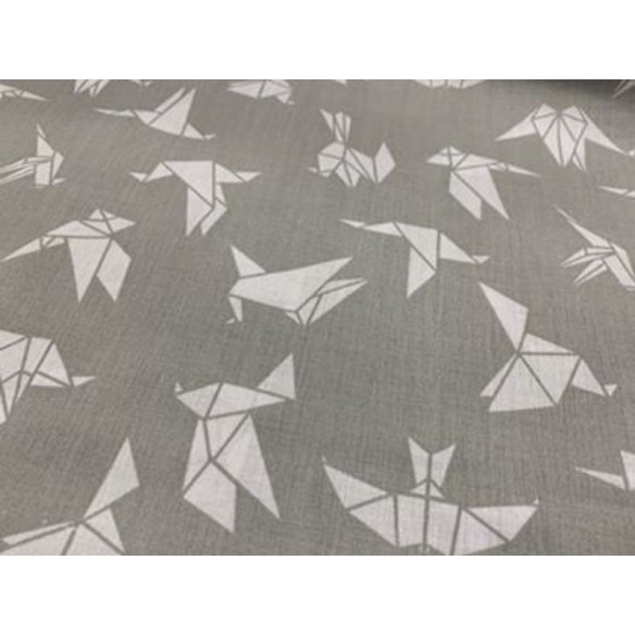 Tissu en coton - Hirondelles origami sur gris