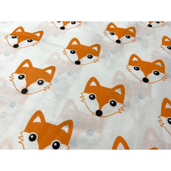 Tissu en coton - Mini renards orange sur blanc