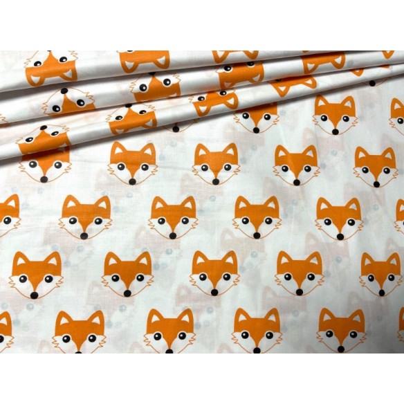 Tissu en coton - Mini renards orange sur blanc
