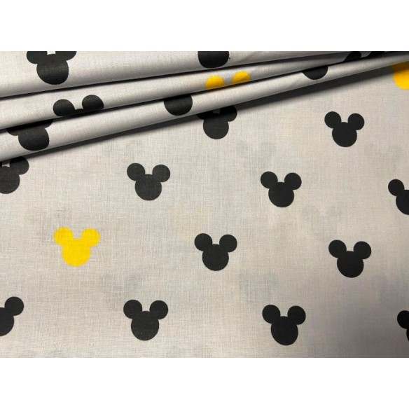 Tissu en coton - Mickey de souris jaune-noir sur gris