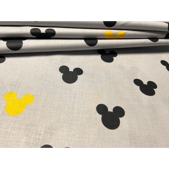 Tissu en coton - Mickey de souris jaune-noir sur gris