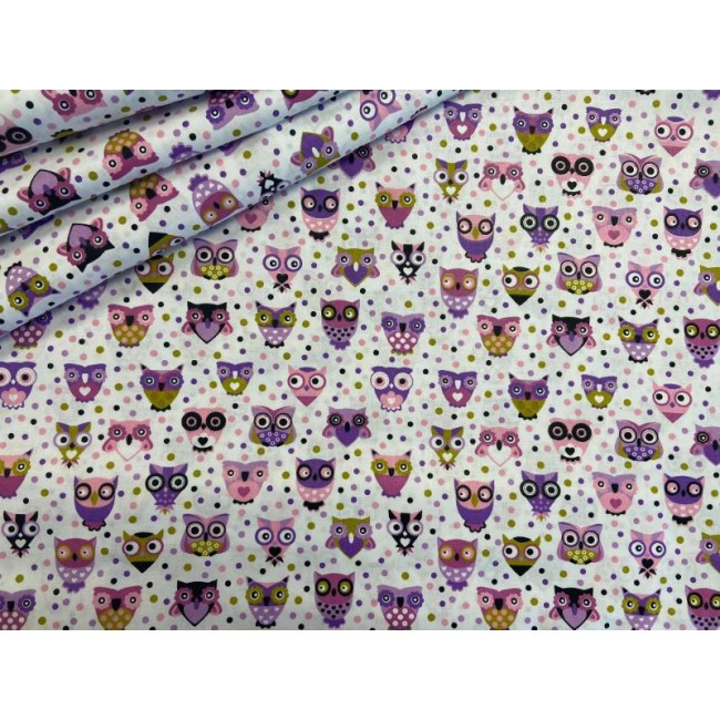 Tissu en coton - Mini chouettes violettes