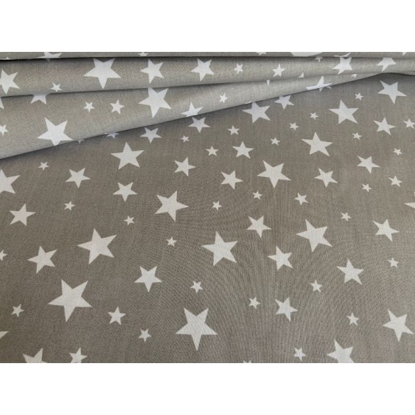 Tissu en coton - Grandes et petites étoiles sur gris