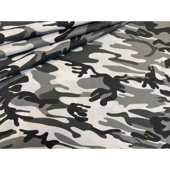 Tissu en coton - Motif camo militaire noir et blanc