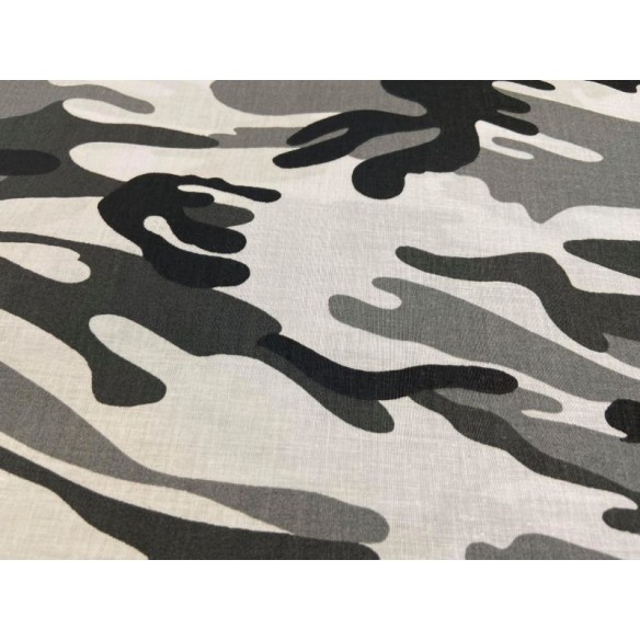 Tissu en coton - Motif camo militaire noir et blanc