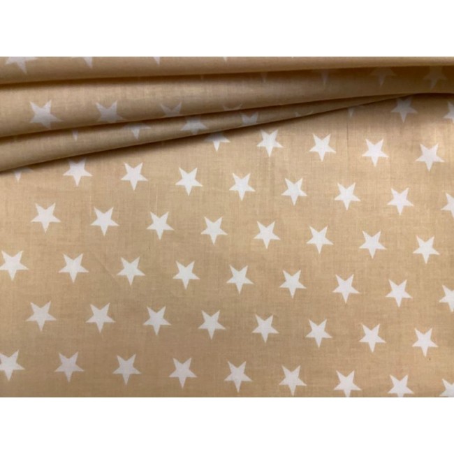 Tissu en coton - Étoiles blanches sur beige
