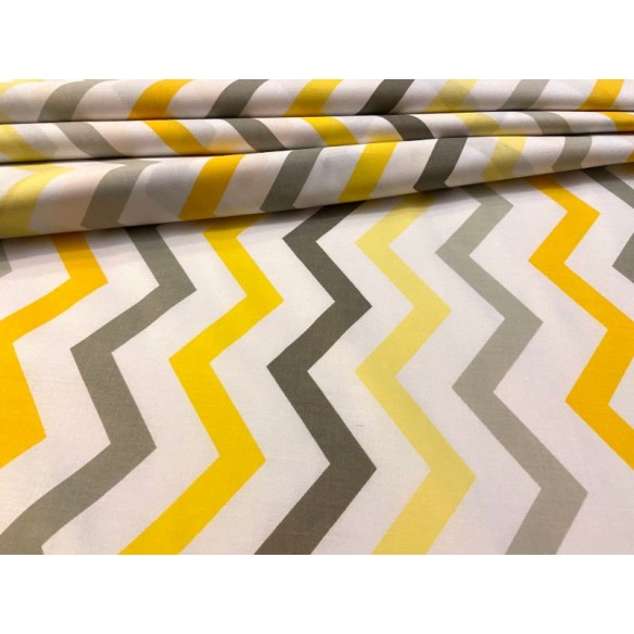 Tissu en coton - Zigzag jaune et gris