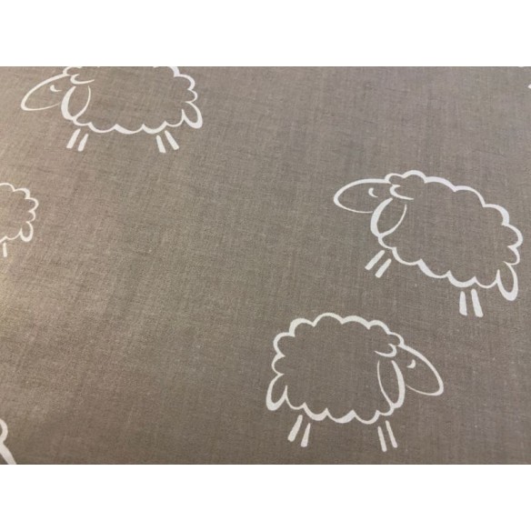 Tissu en coton - Mouton blanc sur fond gris