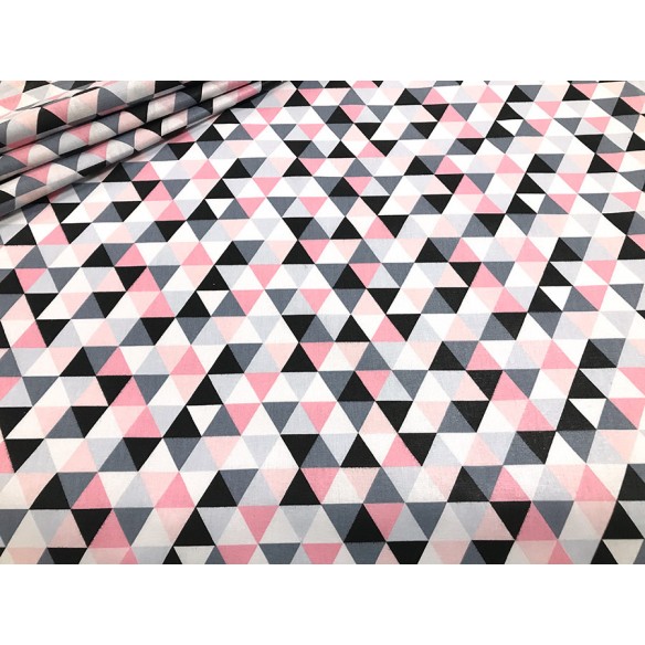Tissu en coton - Petites pyramides roses